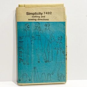 VTG 70s Uncut Simplic Sewing Pattern 7492 Women Blouse top Skirt pants Bag Sz 10